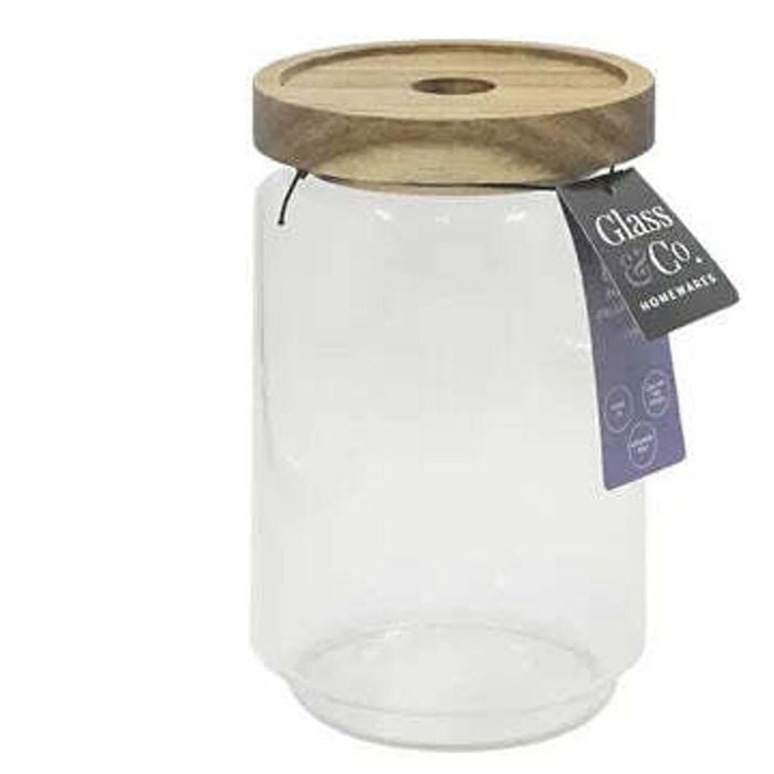 Evie Jar Glass Storage Airtight Acacia Wood Lid Clear 700ml 9x9x15cm