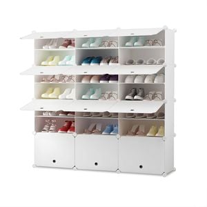 SOGA 7 Tier 3 Column Shoe Rack White