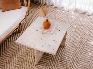 Travertine table in living room