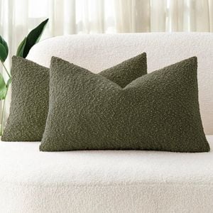 Gioia Casa Twin-Pack Bouclé Cushion Covers - Soft Textured Polyester with Hidden Zipper (Olive Green, 30cm x 50cm)