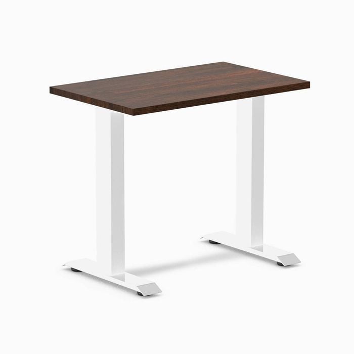 Desky Fixed Height Mini Dark Walnut Rubberwood Desk 800 X 500mm White Frame