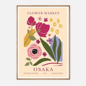 Galrie Vibrant Flower Market Osaka Wall Art Print - Stunning Botanical Home Decor, Wood Frame, 70 x 100cm (28 x 40inch)
