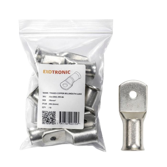 10 Pack of Exotronic 95mm² Copper Lug M6 | Bellmouth