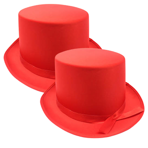 2x SATIN TOP HAT Costume Party Cap Fancy Dress Trilby Fedora One Size Red