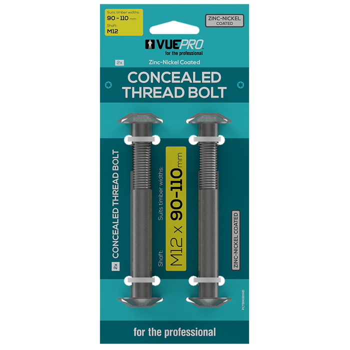 VUEPRO M12 90-110mm Heavy Duty Concealed Thread Bolt - 2 Pack