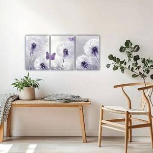 3pcs Purple Flower & Butterfly Abstract Print 100% Australian Made 3 x 40x60cm (Metal Print)