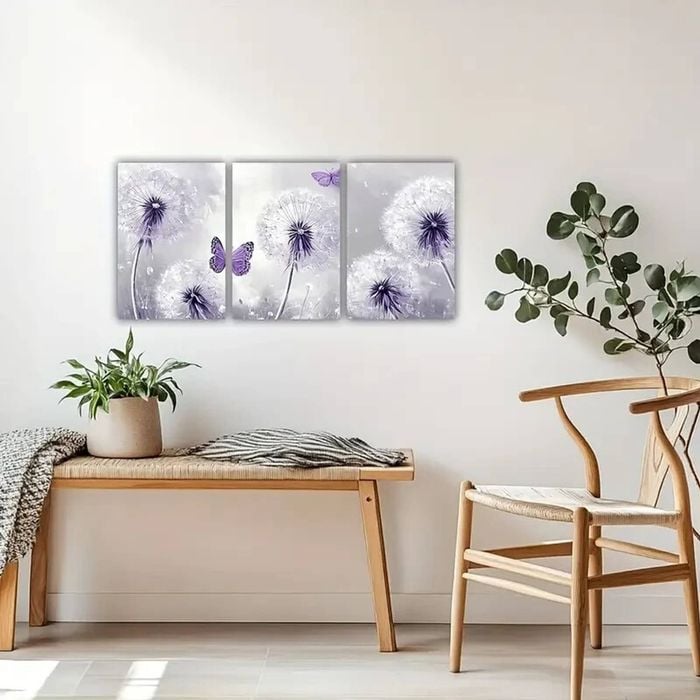 3pcs Purple Flower & Butterfly Abstract Print 100% Australian Made 3 x 40x60cm (Metal Print)