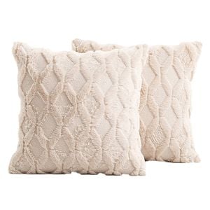 Catzon 2 Pcs Faux Wool Throw Pillow Covers Farmhouse Couch Pillowcases 50X50cm-Beige