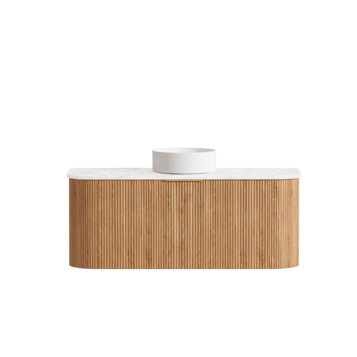 Attica Bentwood 1200mm English Oak Fluted Vanity With Carrara Stone Top
