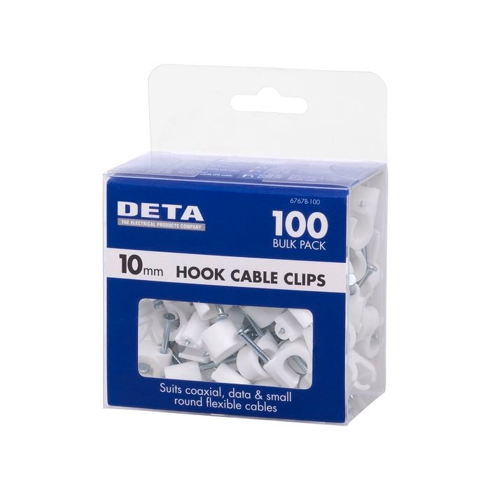 DETA 10mm Hook Cable Clips - 100 Pack - White