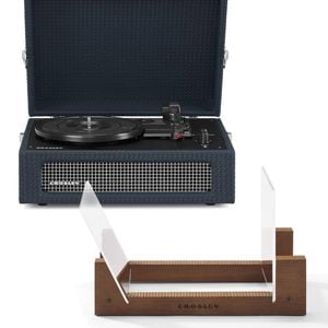 Crosley Voyager Bluetooth Portable Turntable + Bundled Crosley Record Storage Display Stand - Navy