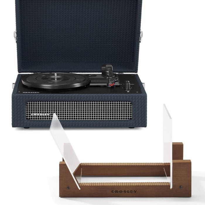 Crosley Voyager Bluetooth Portable Turntable + Bundled Crosley Record Storage Display Stand - Navy