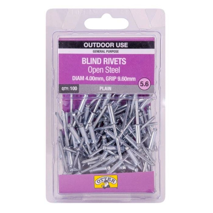 Otter 4.0 x 9.6mm Open Steel Blind Rivets - 100 Pack