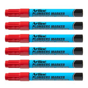12pk Artline Plumbers Permanent Marker Waterproof/quick Dry For Wet Surfaces Red