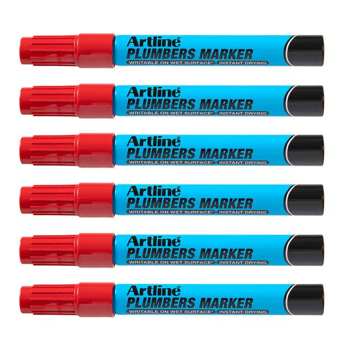12pk Artline Plumbers Permanent Marker Waterproof/quick Dry For Wet Surfaces Red