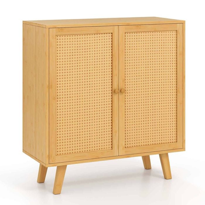 Costway Bamboo Buffet Sideboard Boho Storage Cabinet Kitchen Cupboard