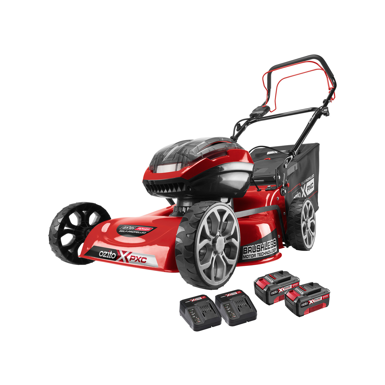 Ozito PXC 36V 2 x 18V Brushless Self Propelled Steel Deck Lawn Mower Kit Nrby