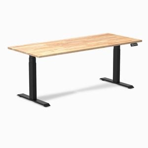 Desky Dual Natural Timber Rubberwood Sit Stand Desk 180x75cm Matte Black Frame Leg