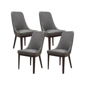 Claire Set of 4 Dining Chair Genuine Leather Solid Rubber Wood Frame Dark Brown