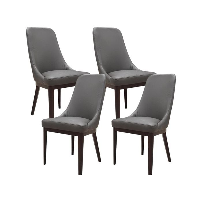 Claire Set of 4 Dining Chair Genuine Leather Solid Rubber Wood Frame Dark Brown