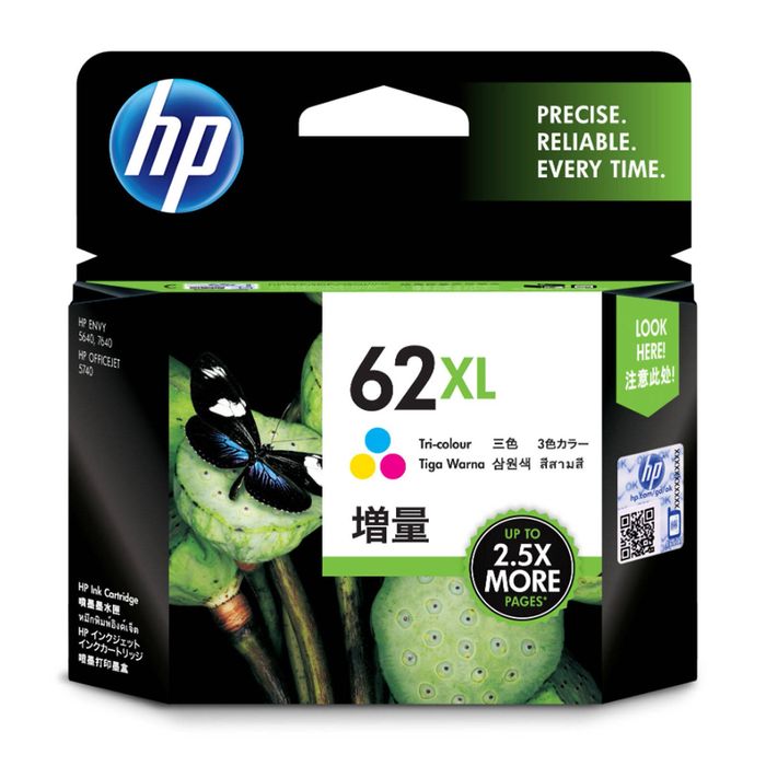 HP HP 62XL High Yield Ink Cartridge Tri Colour Cyan Magenta Yellow Value Pack