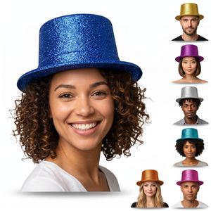 12x Glitter Top Hat Fancy Party Plastic Costume Tall Cap Fun Dress Up Bulk Mixed Colour Pack