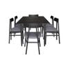 Claire 7pc Dining Set Table 180cm Solid Oak Wood Fabric Seat Chair - Black