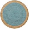 Handwoven Border Round Jute Rug-1147-Natural/Teal Blue-120x120cm