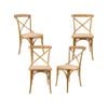 Aster Crossback Dining Chair Set of 4 Solid Birch Timber Wood Ratan Seat - Oak
