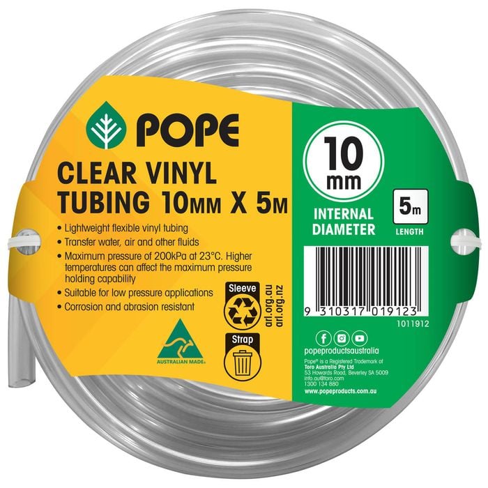 Pope 10mm x 5m Clear Vinyl Tubing