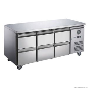 FED-X S/S Six-Door Bench Fridge With Drawers XUB7C18S3D