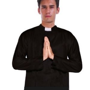 Mens PRIEST Father Costume Religious Halloween Robe Church Collar Vicar Preacher
