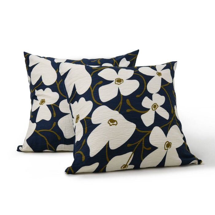 Dreamaker Ezra Floral Printed European Pillowcase Navy Twin Pack