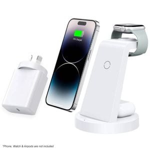 3-in-1 Wireless Charging Station for Apple CW350 White with 20W USB-C Power Adapter