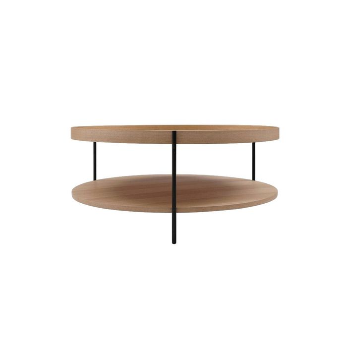 Seek and Ramble Set Of 2 Round Coffee Table & Side Table Ash & Black Bundle