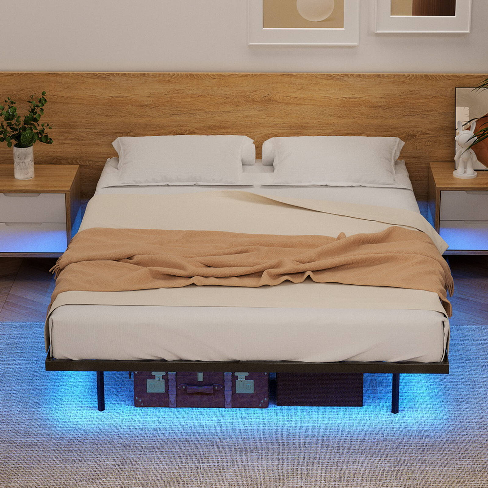 Artiss Metal Bed Frame Queen Size Floating with Smart LED Light - Main Image