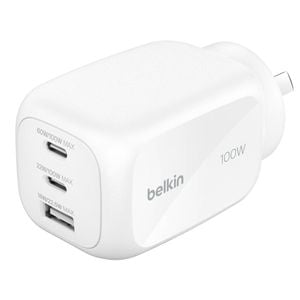 Belkin Boostcharge Pro 100w 3-port Gan Wall Charger - White