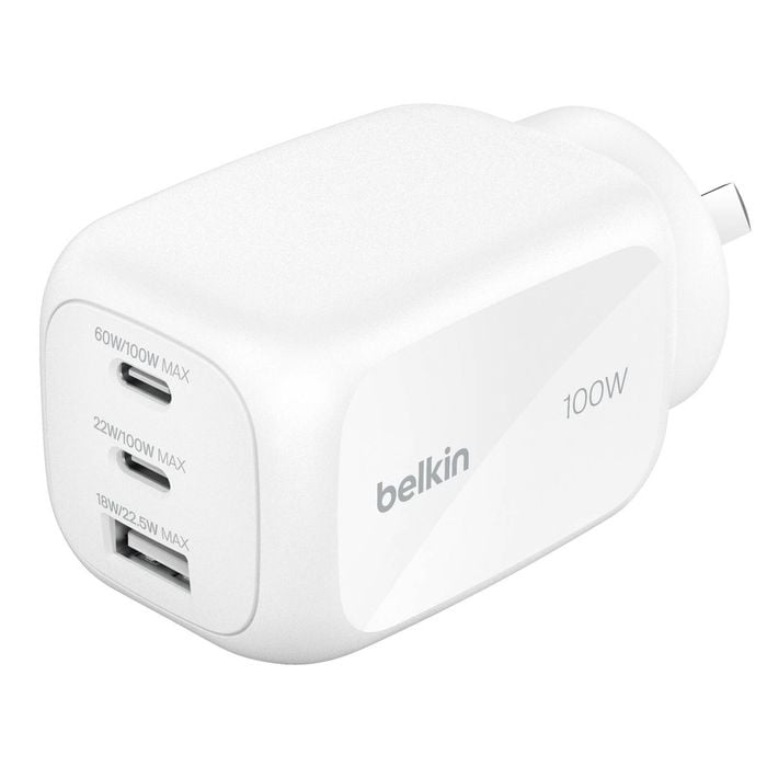 Belkin Boostcharge Pro 100w 3-port Gan Wall Charger - White