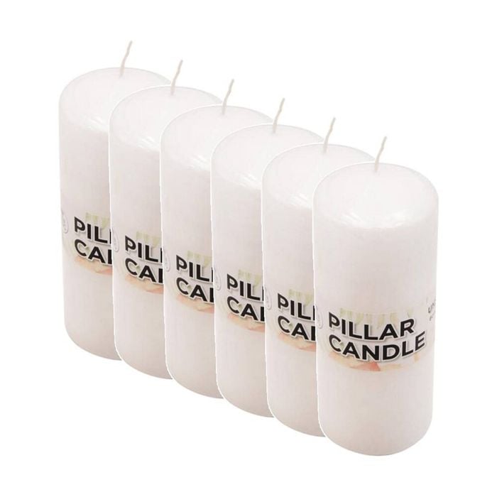 6PK Divine Living Wax Pillar Church Decorative Candle 6x15cm White