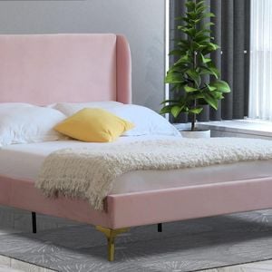 Istyle Modern Classic Olivia King Velvet Bed Frame Pink with Gold Legs