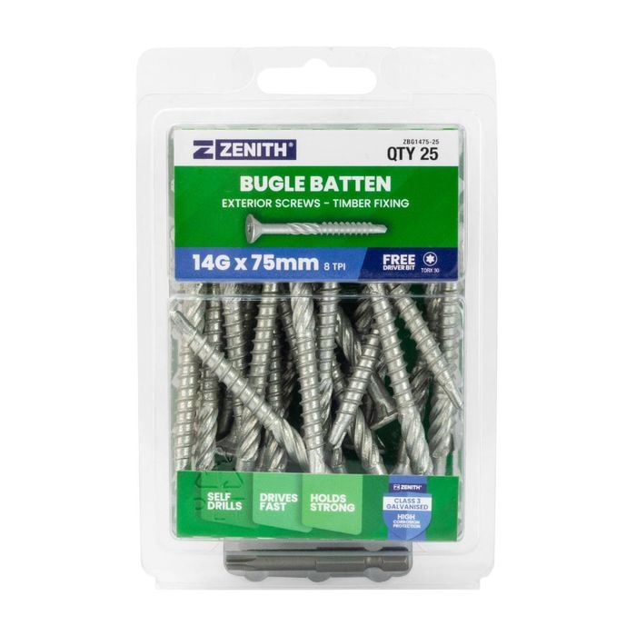 ZENITH 14G - 8 x 75mm Class 3 Galvanised Bugle Batten Screws - 25 Pack