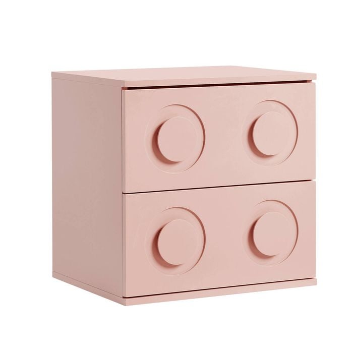 Oikiture Bedside Table 2 Drawers Nightstand Pink