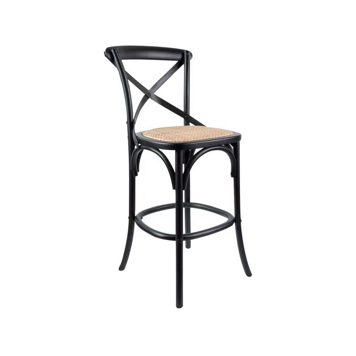 Aster Crossback Bar Stools Dining Chair Solid Birch Timber Rattan Seat - Black
