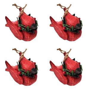 4PK Urban Whittled Robins Hanging Decoration 11cm White/Red Assorted