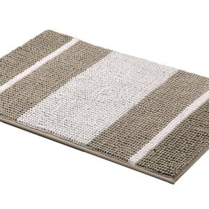 Smarcute 1 Piece (50x81cm) Striped Plush Chenille Bath Mat Bathroom Kitchen Rugs Taupe And White