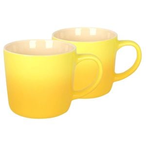 Argon Tableware 330ml Ombre Coffee Mugs - Yellow - Set Of 2 - Glazed New Bone China Tea Mug Vegan Friendly Stoneware Ceramic Cup