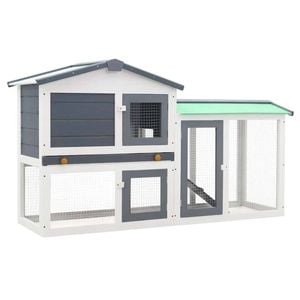 vidaXL Rabbit Hutch 2-layer Rabbit Cage Outdoor Pet House Grey and White