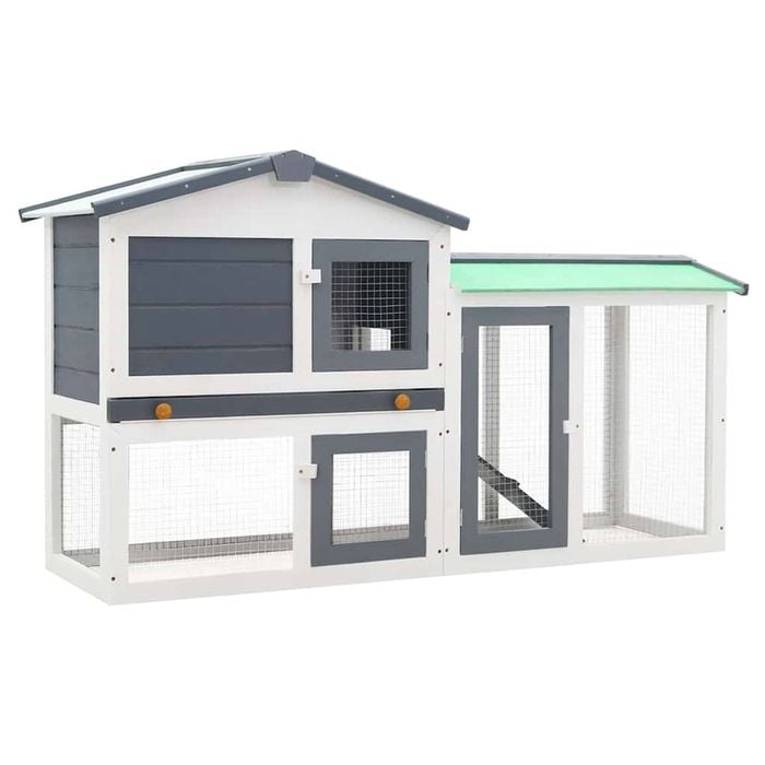 vidaXL Rabbit Hutch 2-layer Rabbit Cage Outdoor Pet House Grey and White