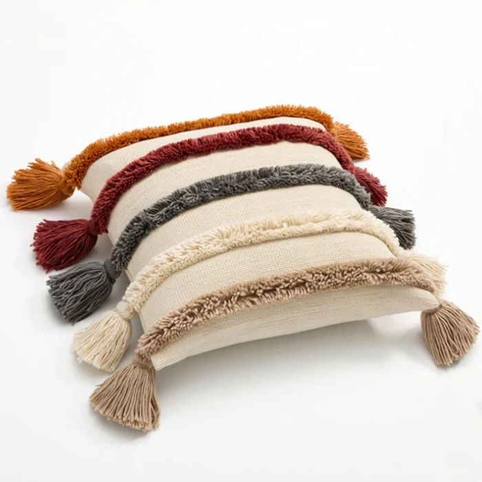 CottonMore Soft Acrylic Knitted Tufted Cushion Cover 45x45cm Beige