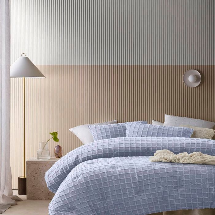 Vintage Design Homewares King Blue Parquet Snooze Blue 3 Piece Comforter Set - King Bed